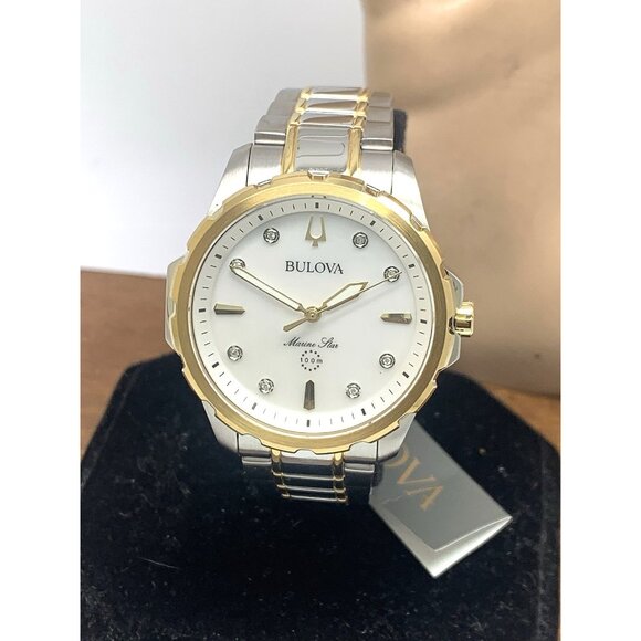 Bulova Women's Watch 98P227 Quartz Diamond Mother of Pearl Dial Two Tone Steel - Picture 1 of 15